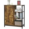Modern Industrial Black Metal Brown Wood Sideboard Buffet Storage Shelf Cabinet -