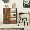 Modern Industrial Black Metal Brown Wood Sideboard Buffet Storage Shelf Cabinet -