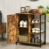 Modern Industrial Black Metal Brown Wood Sideboard Buffet Storage Shelf Cabinet -