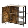 Modern Industrial Black Metal Brown Wood Sideboard Buffet Storage Shelf Cabinet -