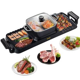 VEVOR 2 in 1 Electric Grill and Hot Pot, 2400W BBQ Pan Grill and Hot Pot, Outdoor Teppanyaki Grill Pot with Dual Temp Control