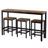 TOPMAX Counter Height Extra Long Dining Table Set with 3 Stools Pub Kitchen Set Side Table with Footrest,Brown