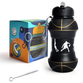 Sports Water Bottle Silicone Collapsible Spherical Drinking Mug Leak-proof Squeezable Shockproof Basketball Soccer Baseball Volleyball Go Tumbler (Option: C)